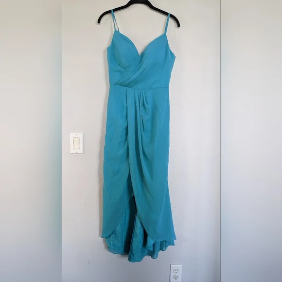 turquoise high low bridesmaid dresses Turquoise Bridesmaid Dresses-Inexpensive Poly USA 9252 Simple Evening